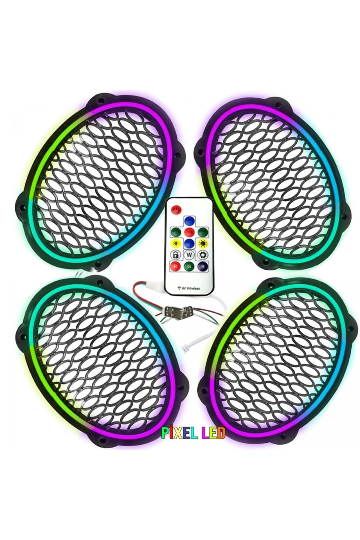Piksel Neon Ledli OVAL Midrange Hoparlör Kapağı 4ADET Kapak+Modül Sök Tak Soketli Kolay Montaj