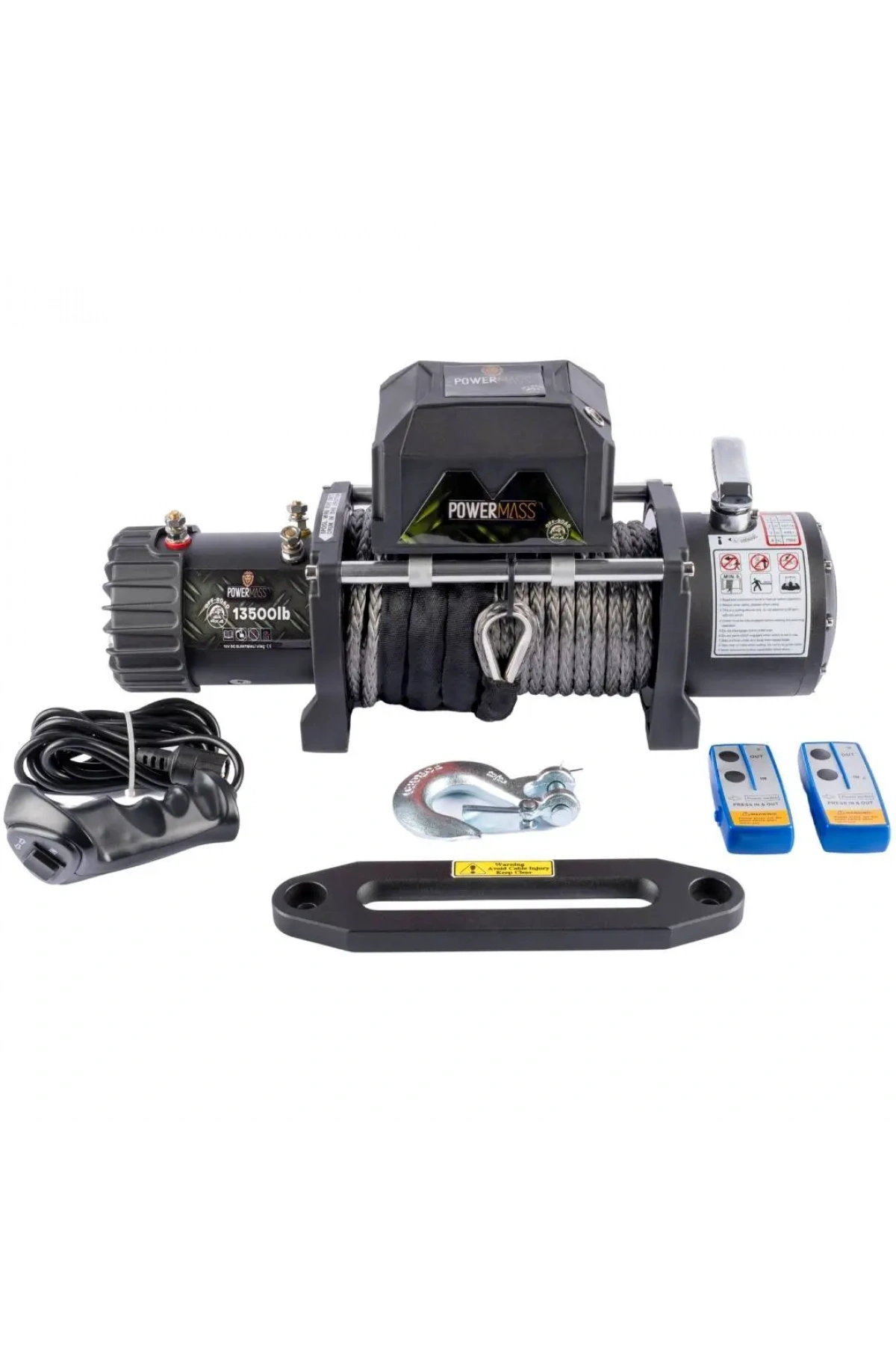 PowerMass 13500 LB Gri Sentetik Halatlı Offroad Vinç 12V