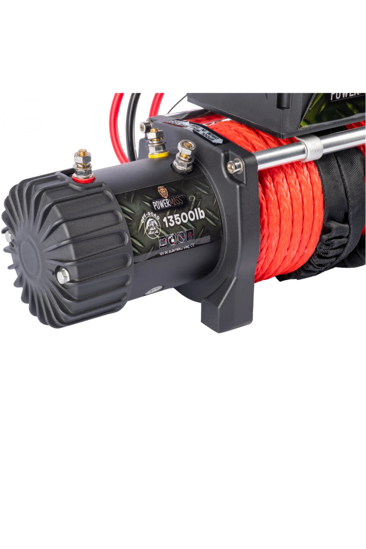 PowerMass 13500 LB Kırmızı Sentetik Halatlı Off-road Vinç 12V
