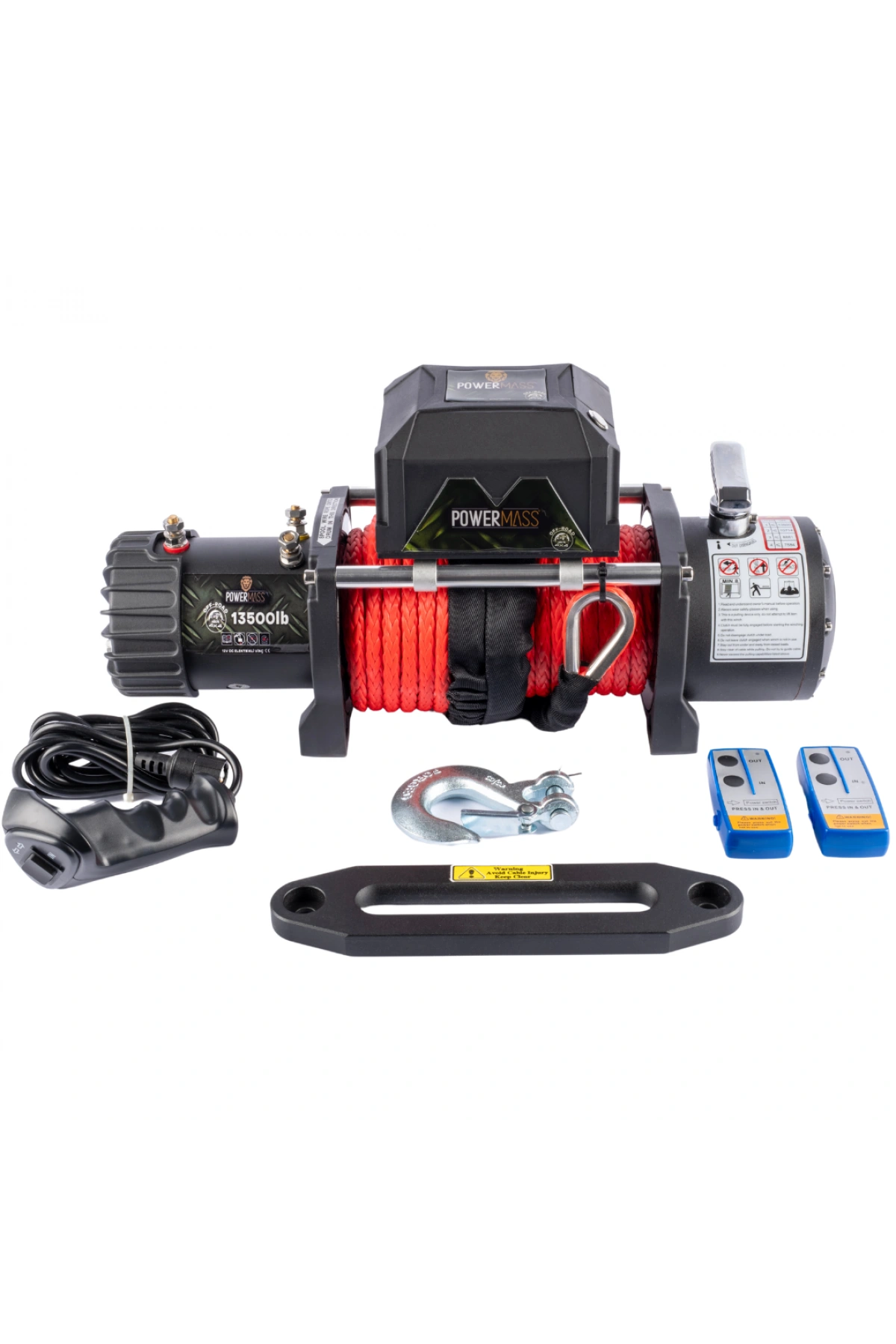 PowerMass 13500 LB Kırmızı Sentetik Halatlı Off-road Vinç 12V