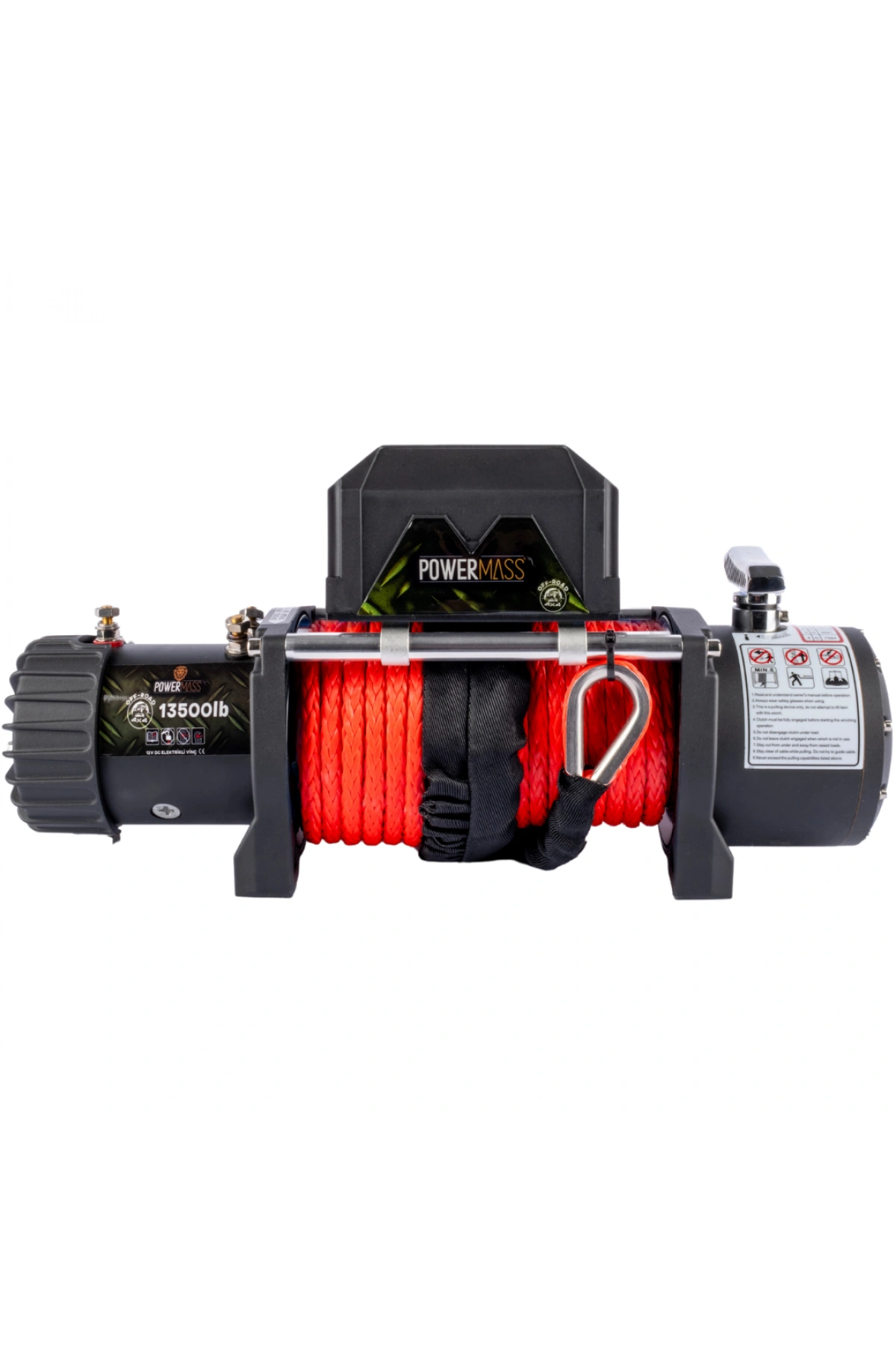 PowerMass 13500 LB Kırmızı Sentetik Halatlı Off-road Vinç 12V
