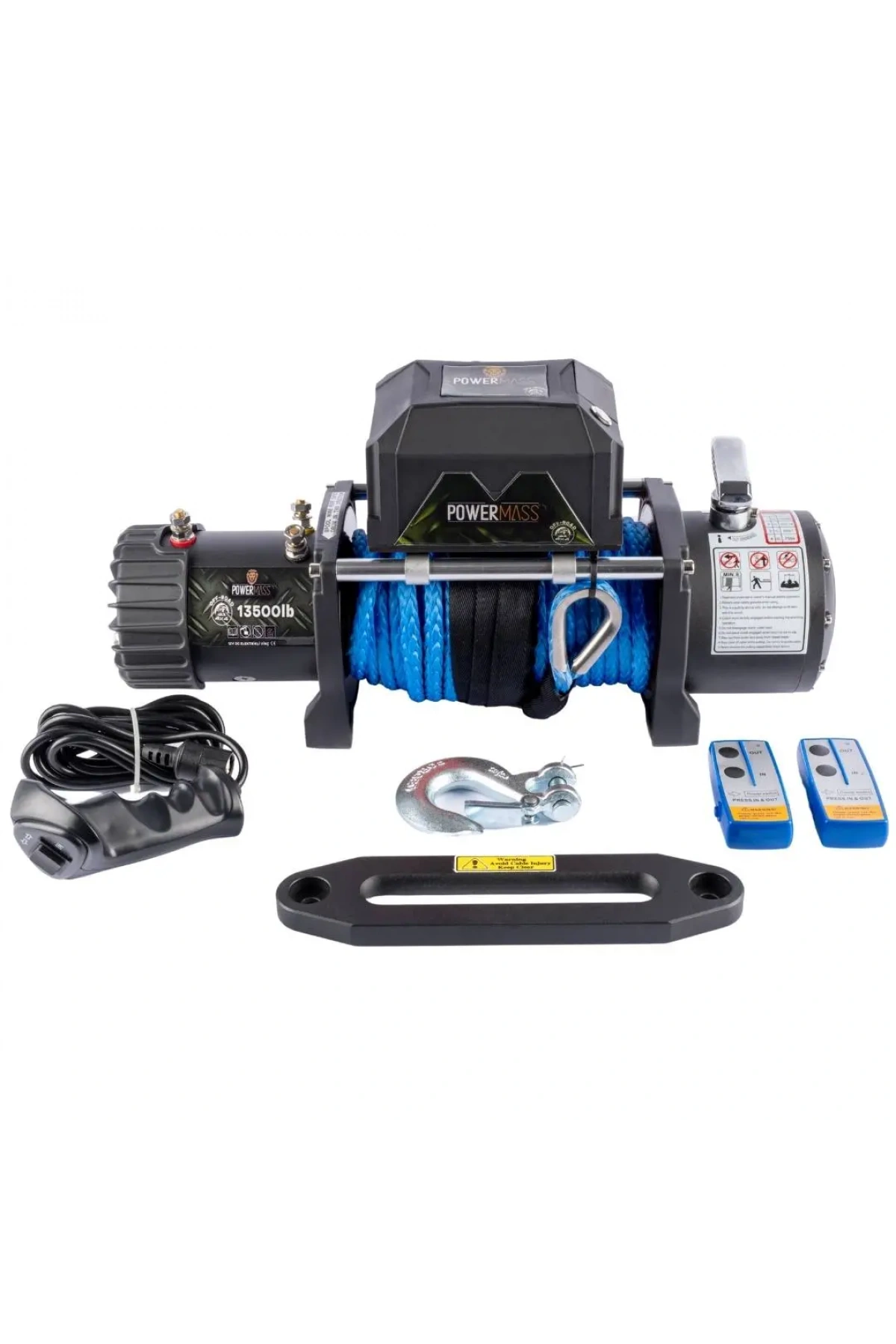 PowerMass 13500 LB Mavi Sentetik Halatlı Offroad Vinç 12V