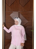 Kadın Pembe Nefes Alabilen Yazlık Çizgili Gömlek