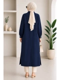 Kadın Lacivert Oversize Cepli Gizli Düğmeli Uzun Tunik