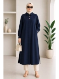 Kadın Lacivert Oversize Cepli Gizli Düğmeli Uzun Tunik
