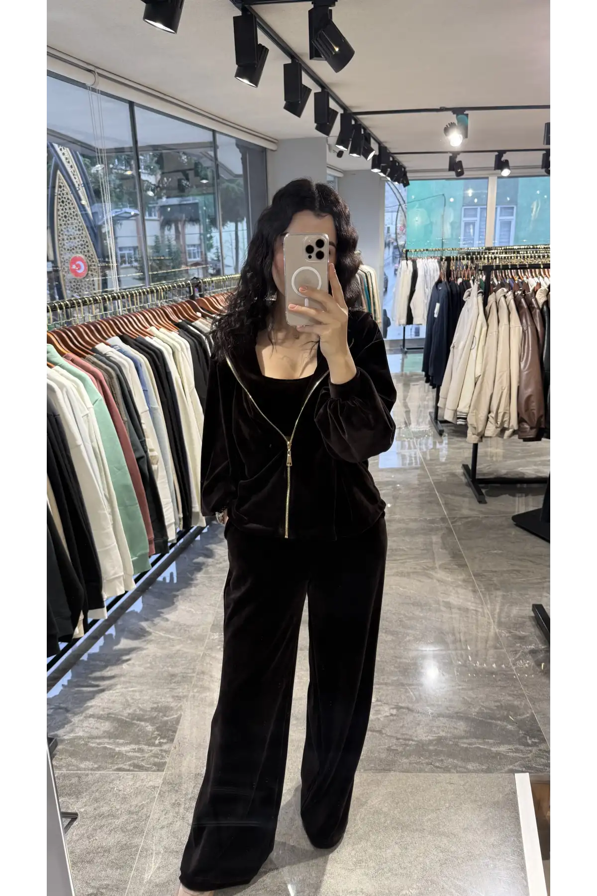 Kahve Kadife Üçlü Takım