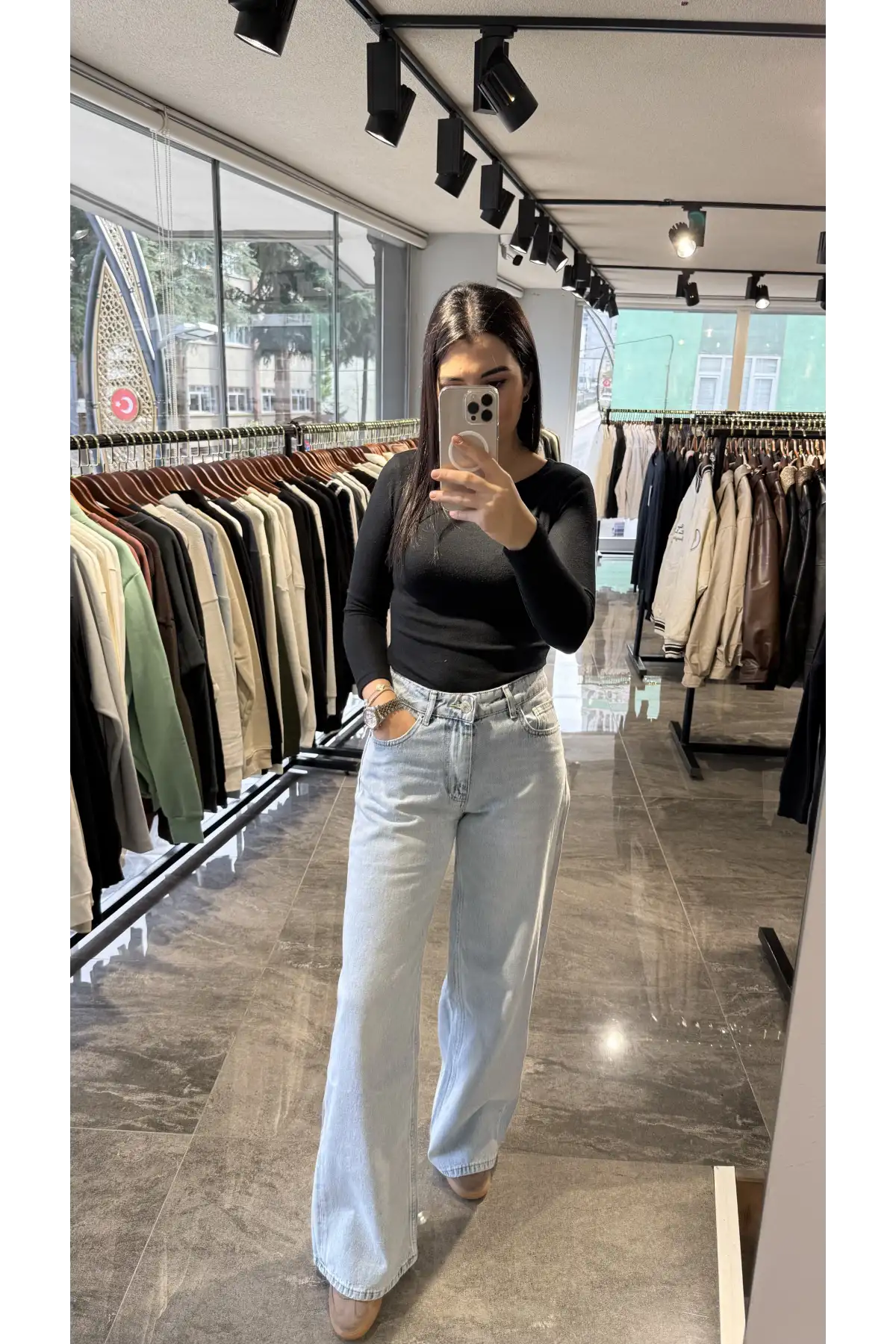 Yüksek Bel Mom Buz Mavisi Kot Jean Pantolon