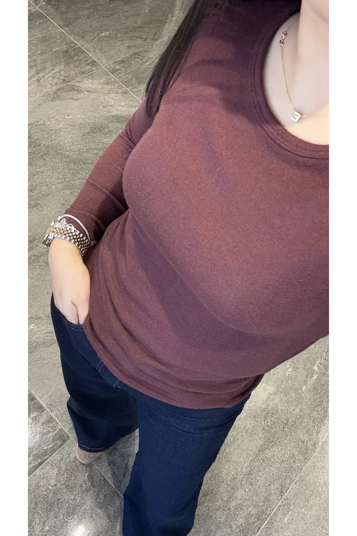 Bisiklet Yaka Kaşmir Bordo Body