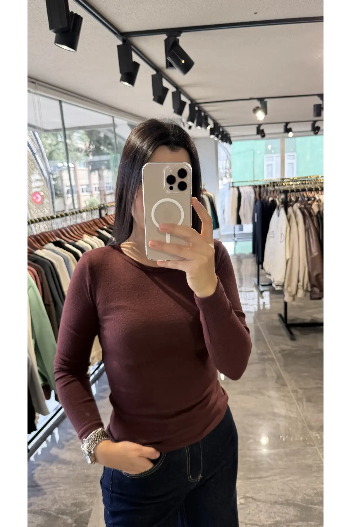 Bisiklet Yaka Kaşmir Bordo Body