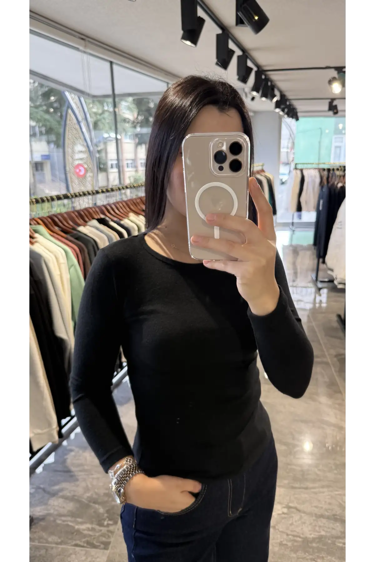 Bisiklet Yaka Kaşmir Siyah Body