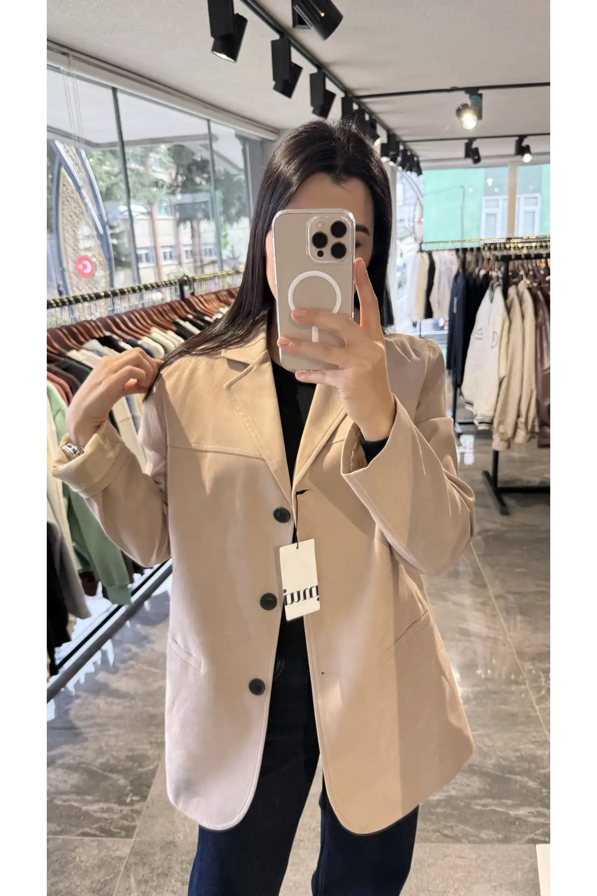 Düğmeli Süet Bej Blazer Ceket