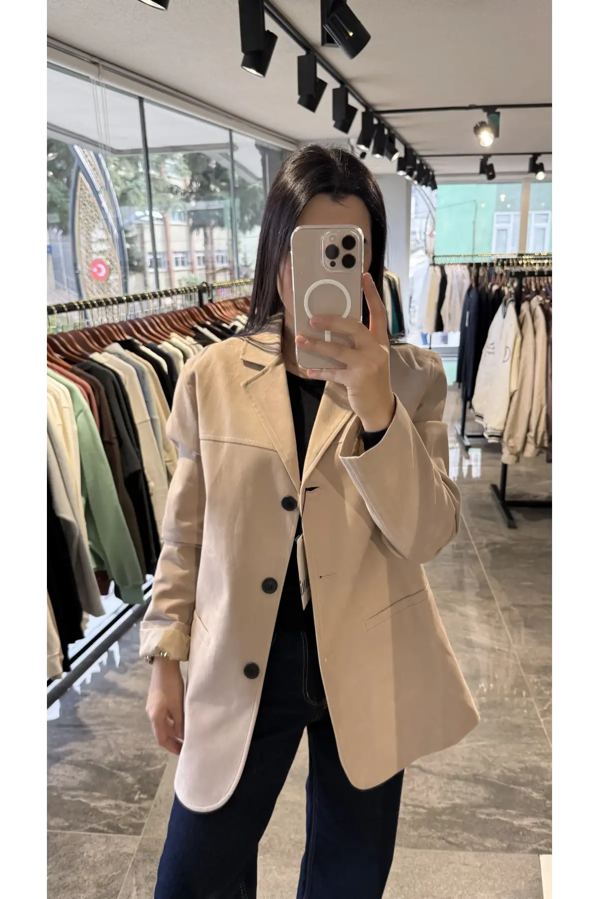 Düğmeli Süet Bej Blazer Ceket