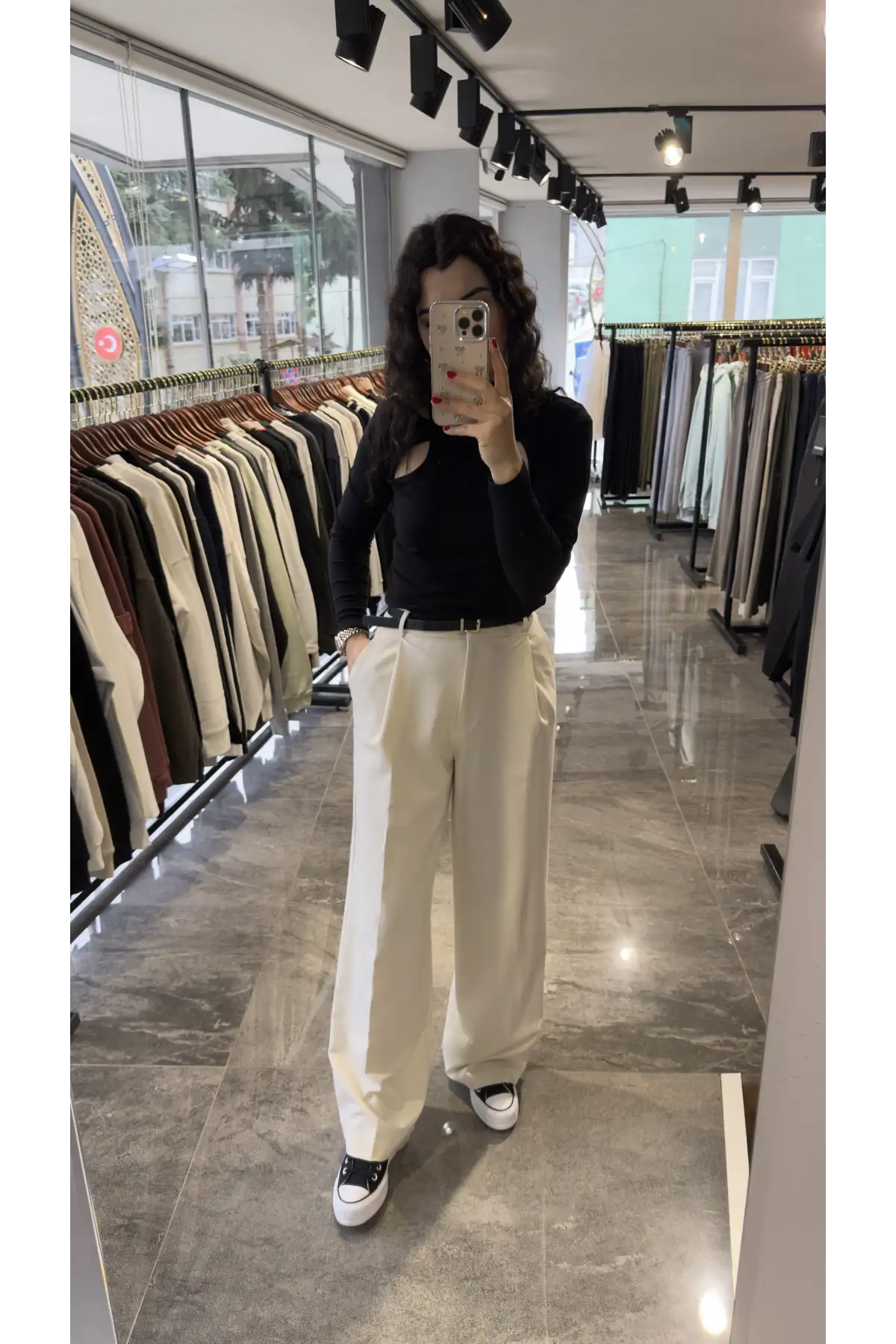 Tek Pile Ekru Palazzo Pantolon