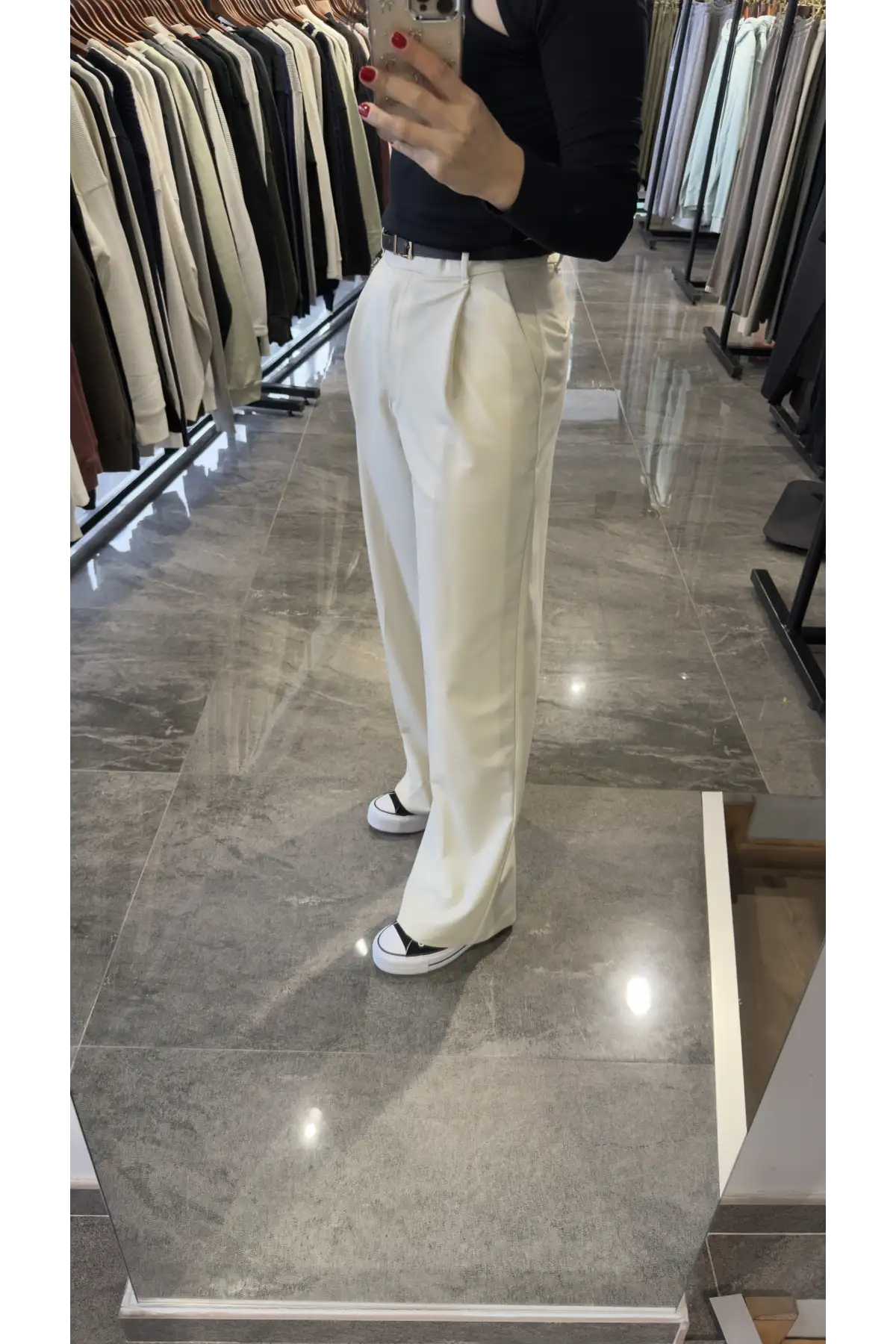 Tek Pile Ekru Palazzo Pantolon