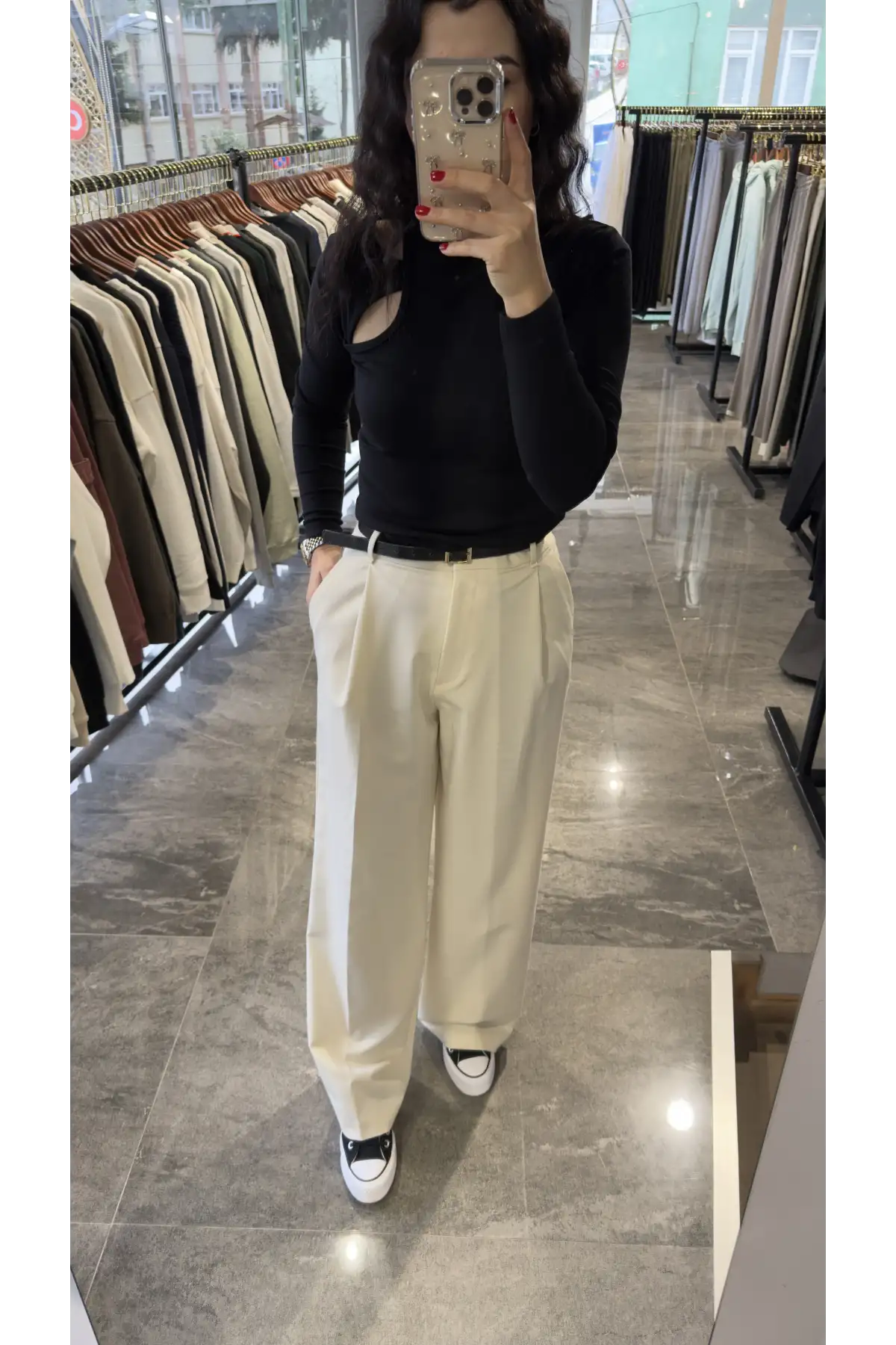 Tek Pile Ekru Palazzo Pantolon