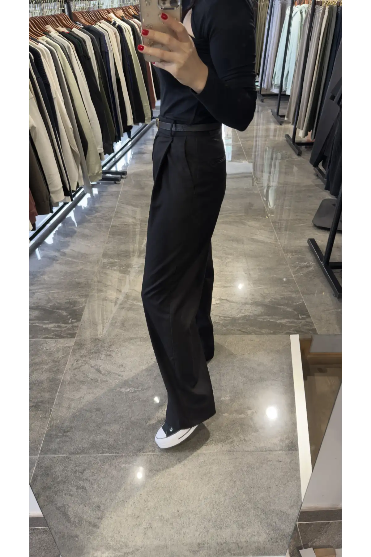 Tek Pile Siyah Palazzo Pantolon