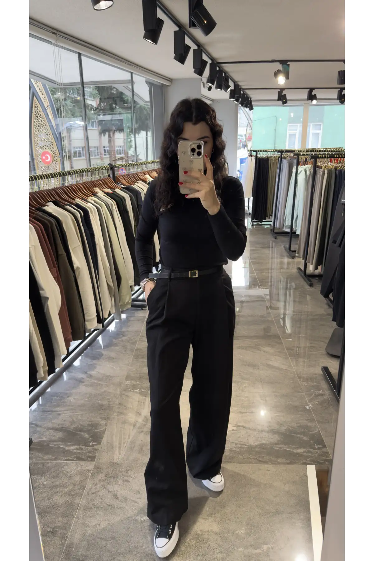 Tek Pile Siyah Palazzo Pantolon