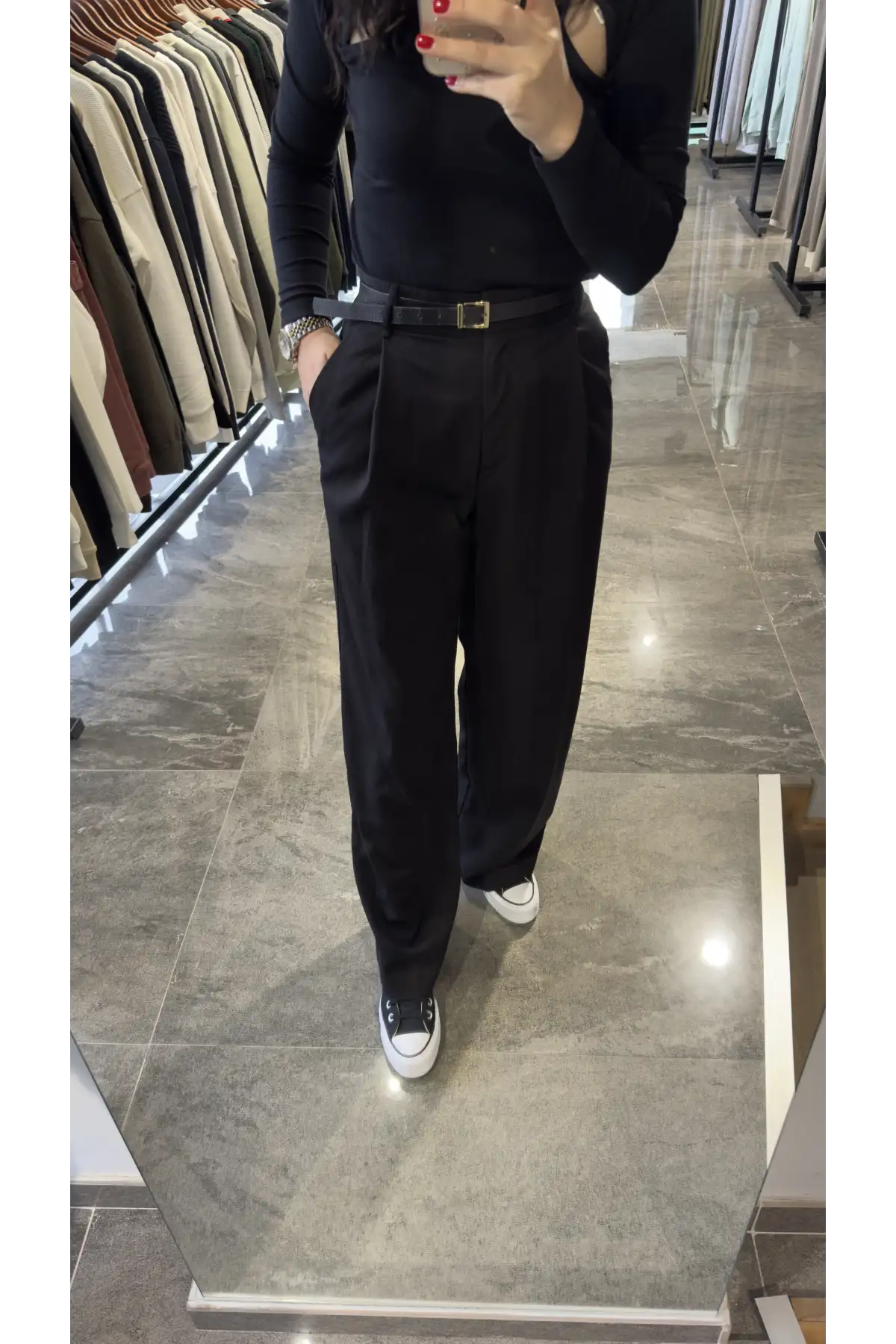 Tek Pile Siyah Palazzo Pantolon