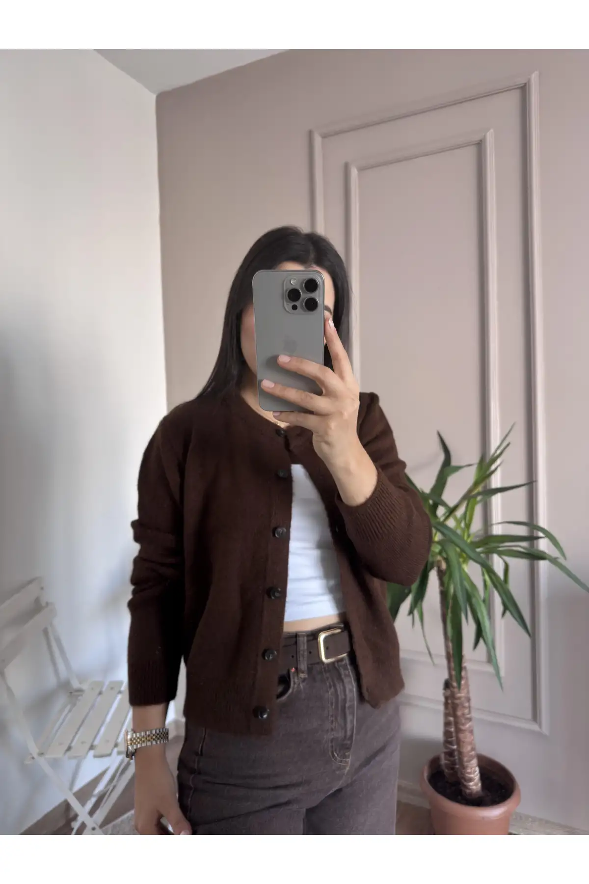 Düğmeli Yumoş Kahverengi Triko Hırka