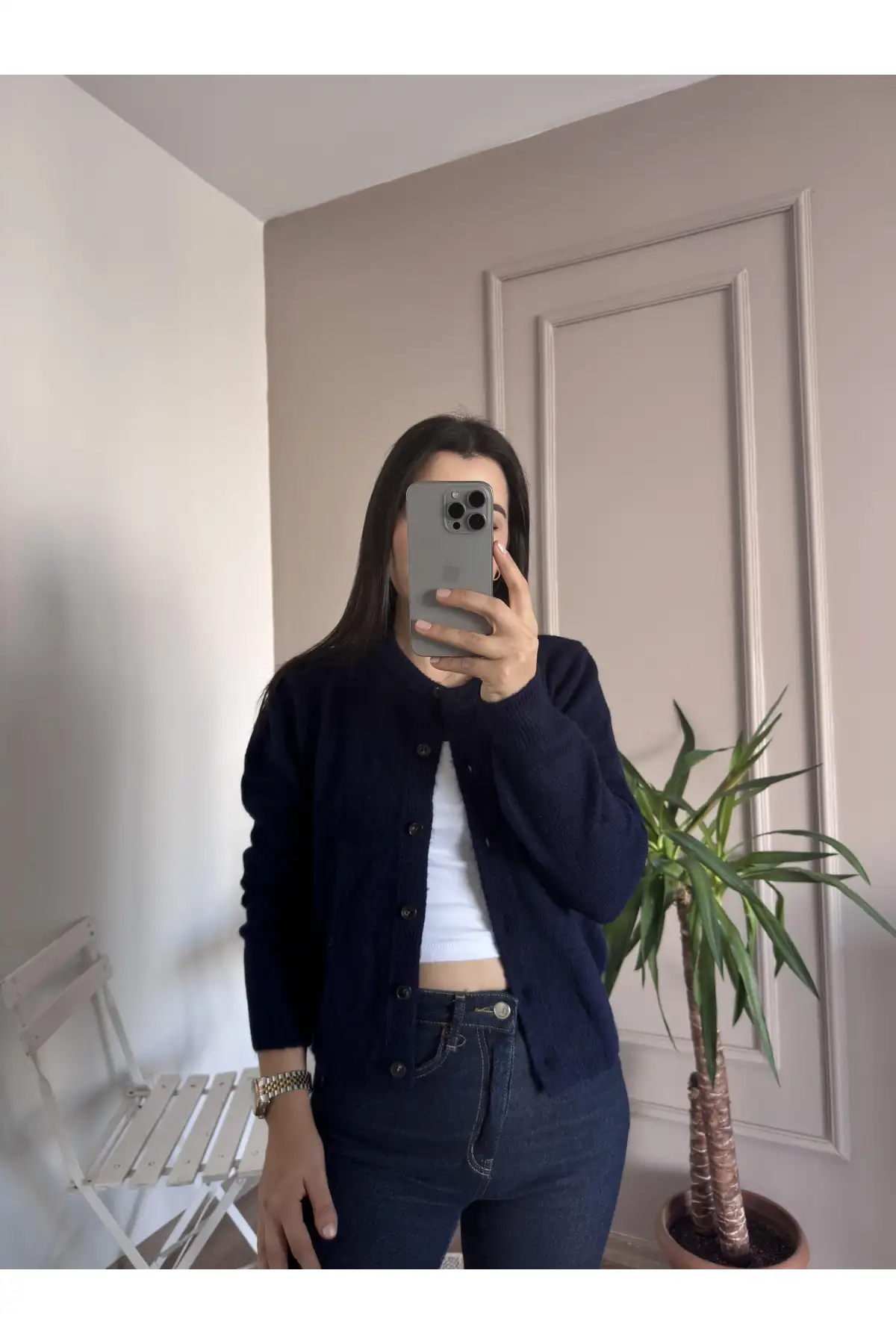 Düğmeli Yumoş Lacivert Triko Hırka