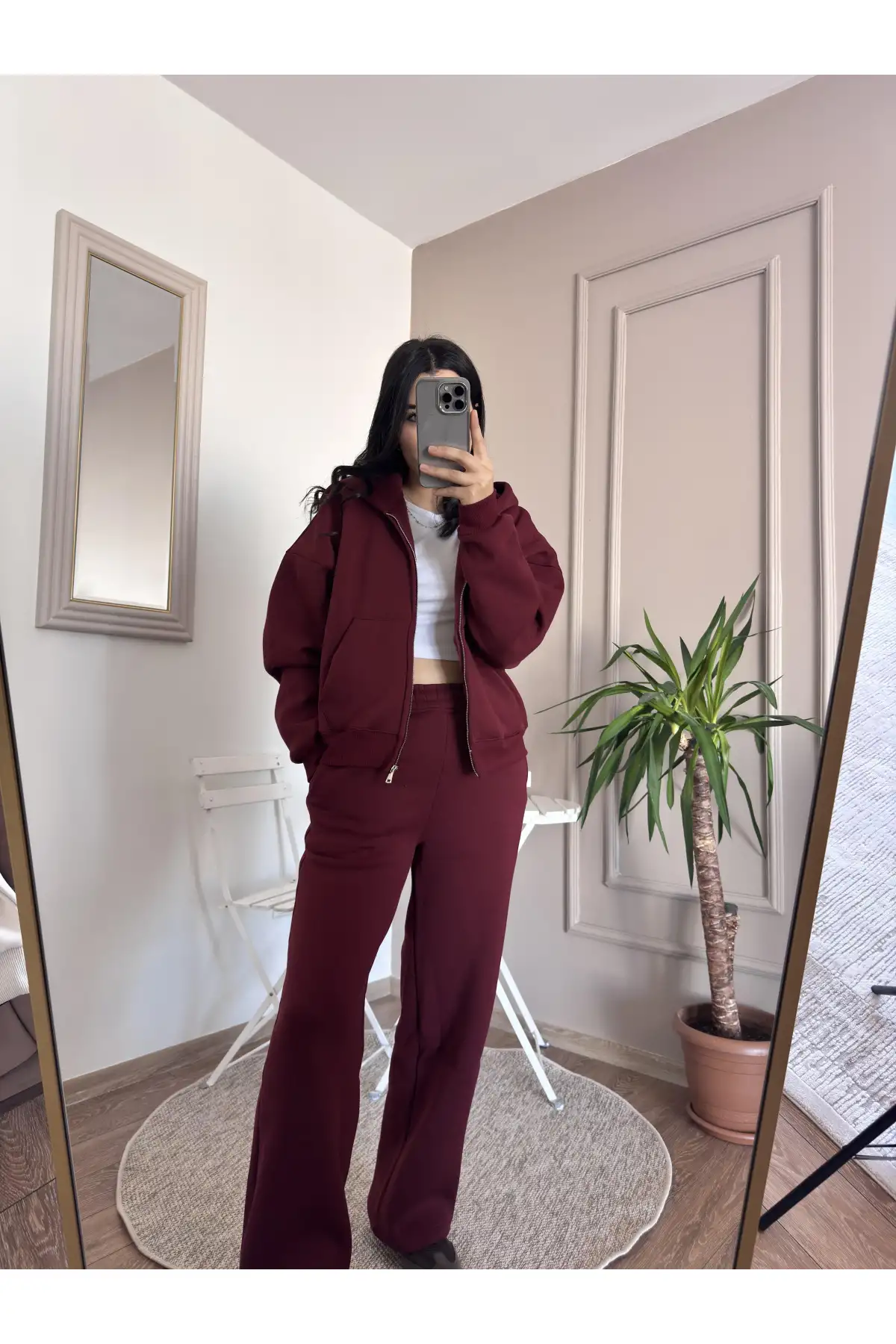 İçi Şardonlu 3 iplik Bordo Eşofman Takımı