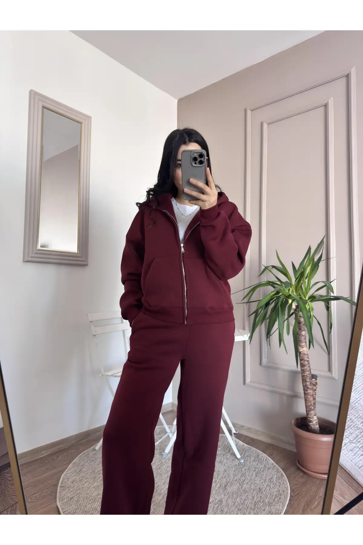 İçi Şardonlu 3 iplik Bordo Eşofman Takımı