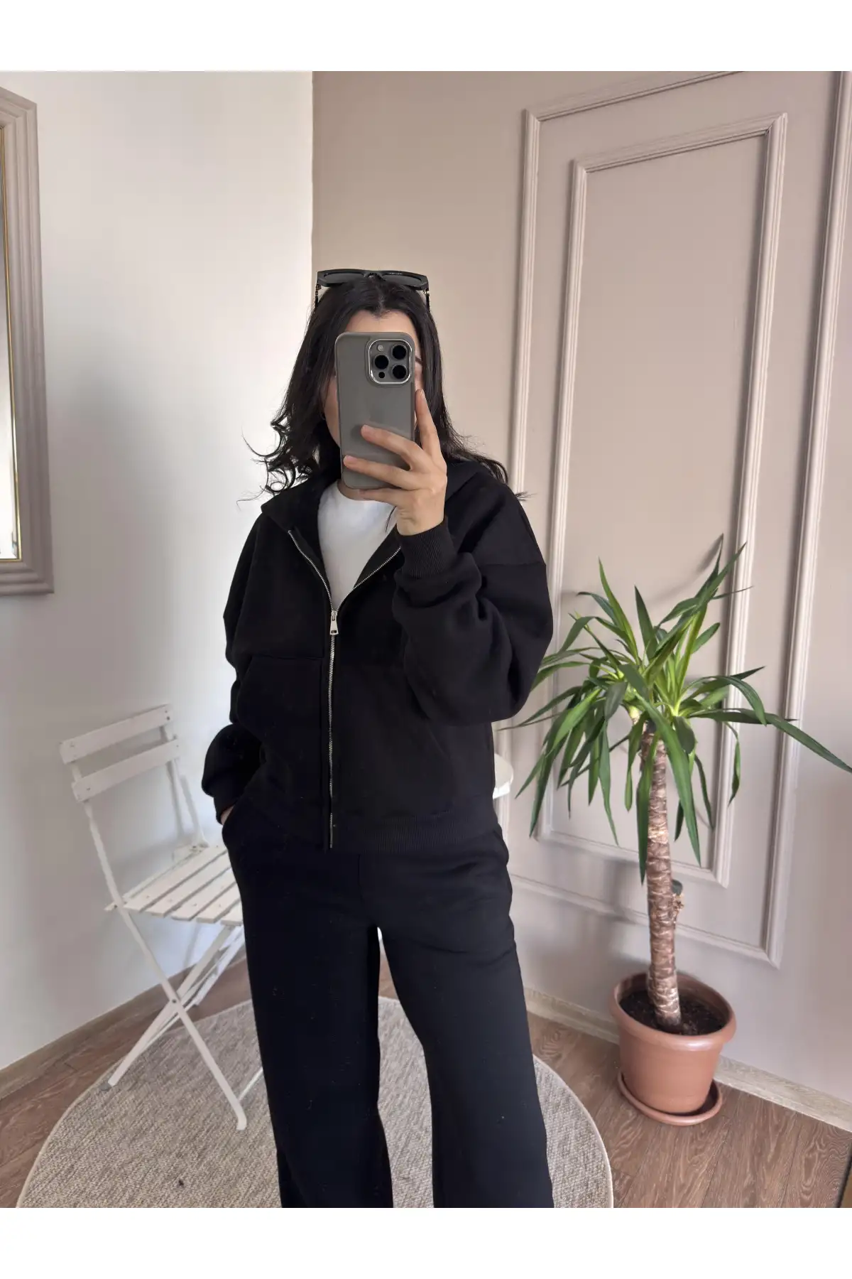 İçi Şardonlu 3 İplik Siyah Eşofman Takımı