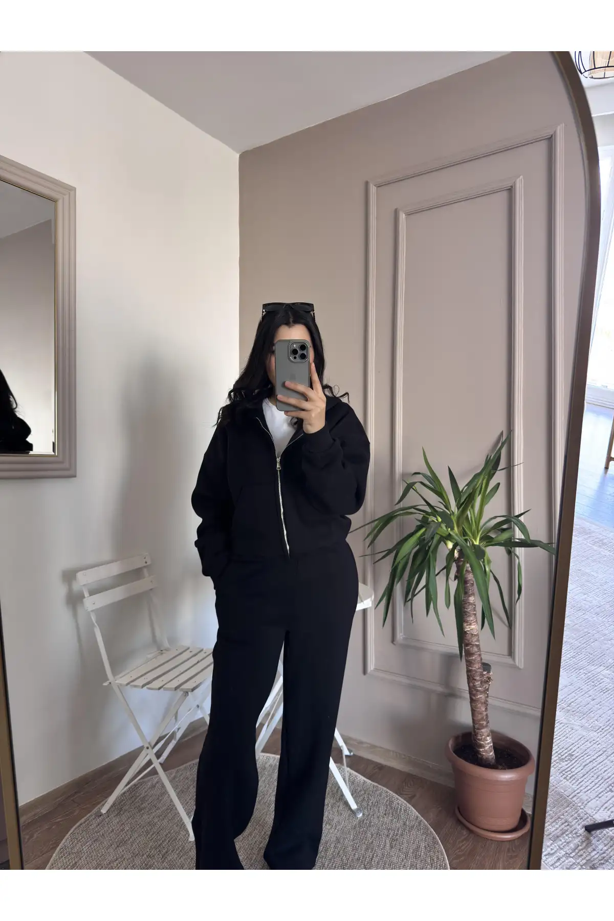 İçi Şardonlu 3 İplik Siyah Eşofman Takımı