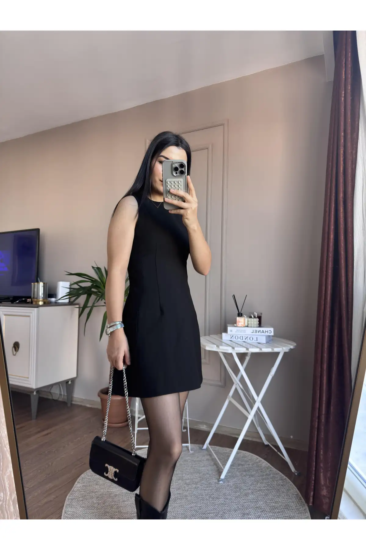 Mini Boy Kumaş Siyah Elbise