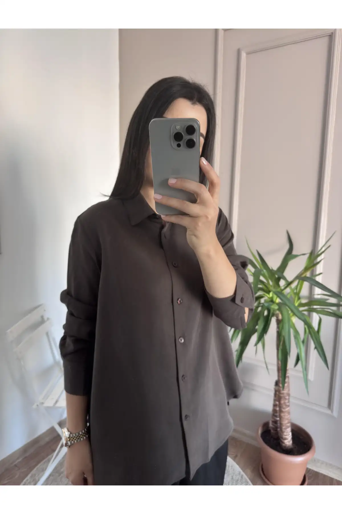 Poplin Kumaş Kahverengi Gömlek