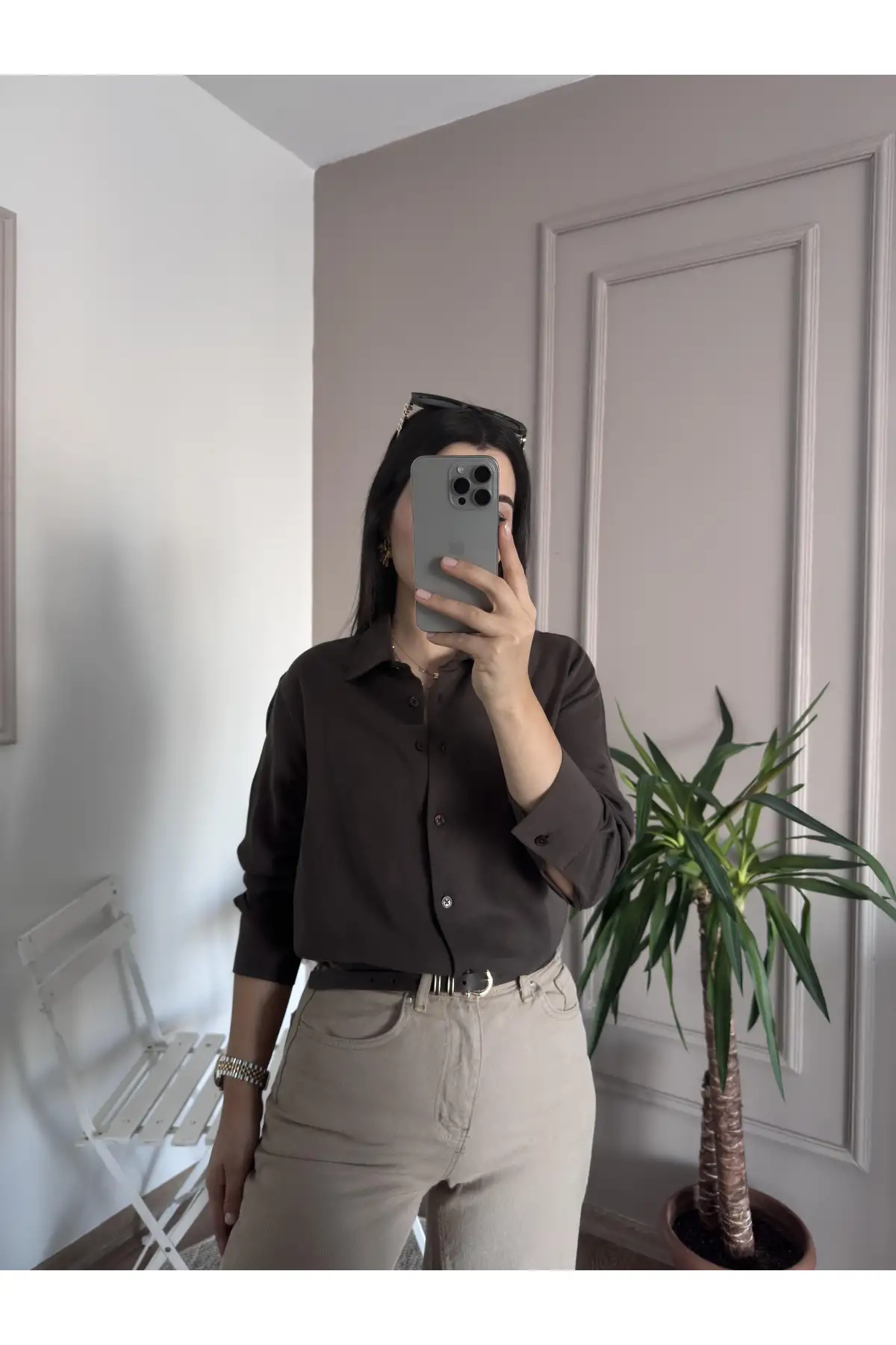 Poplin Kumaş Kahverengi Gömlek