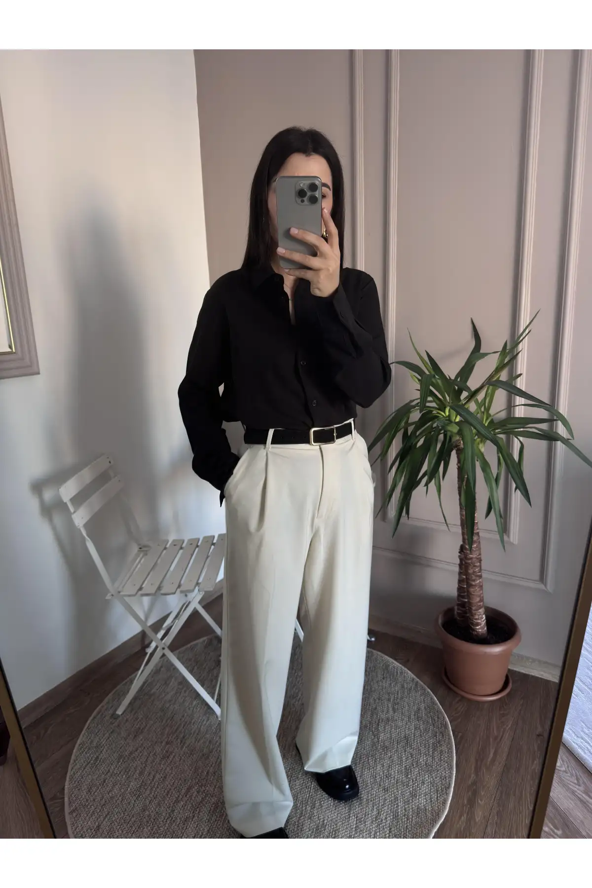 Tek Pile Ekru Palazzo Pantolon