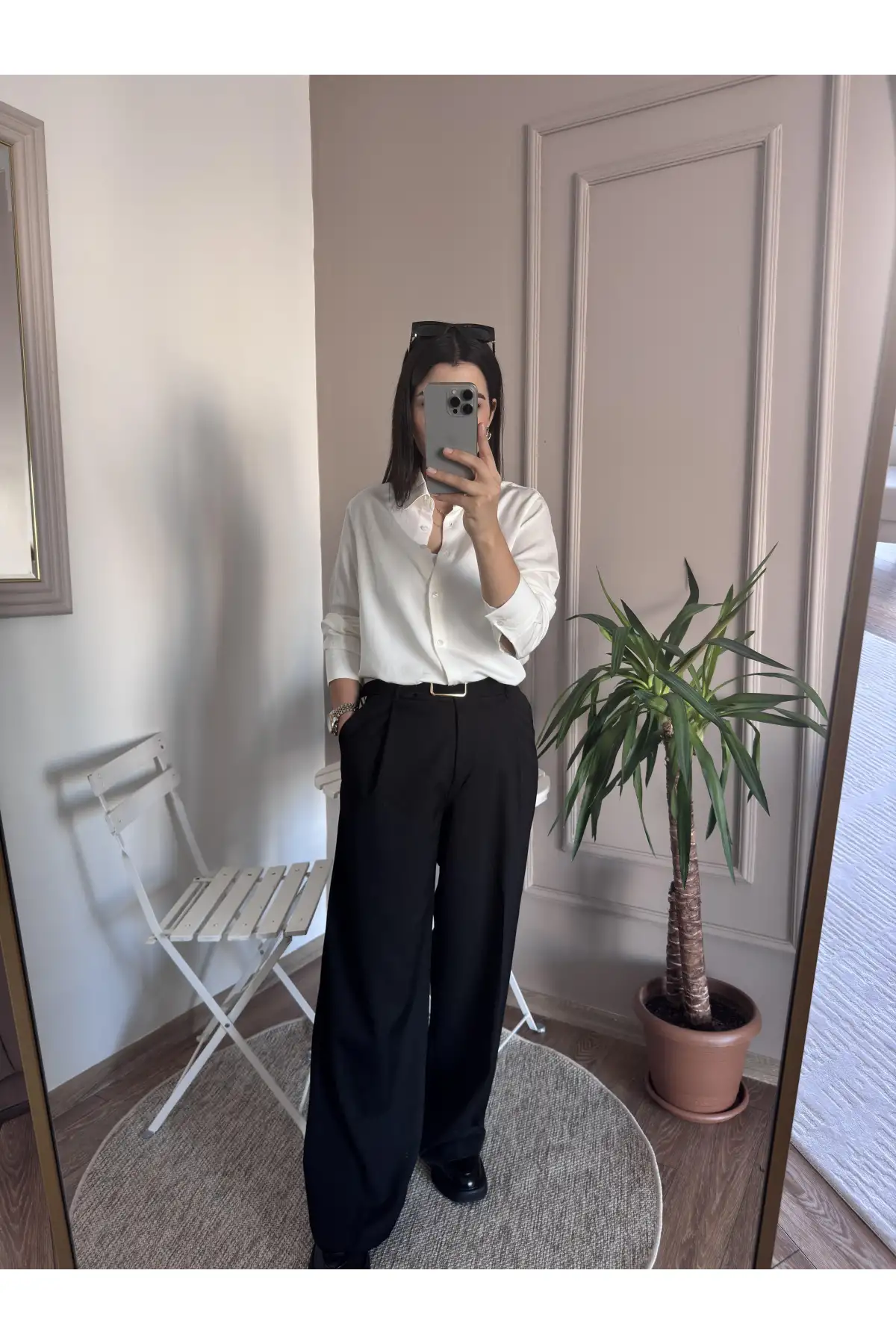 Tek Pile Siyah Palazzo Pantolon