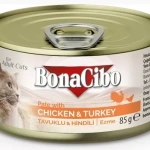 BonaCibo Ezme Tavuklu & Hindili Yetişkin Yaş Kedi Maması 85gr