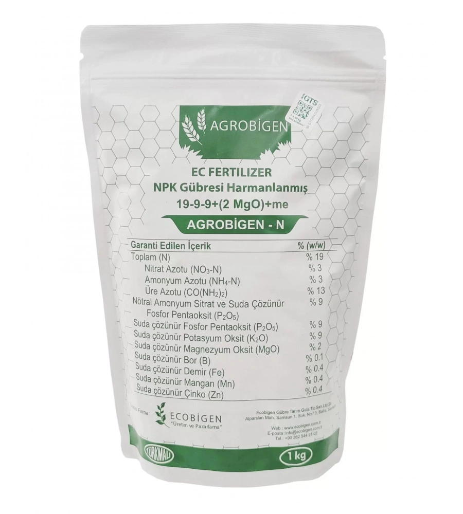 Agrobigen-N Npk Gübresi Harmanlanmış 19-9-9+(2Mgo)+Me 1Kg