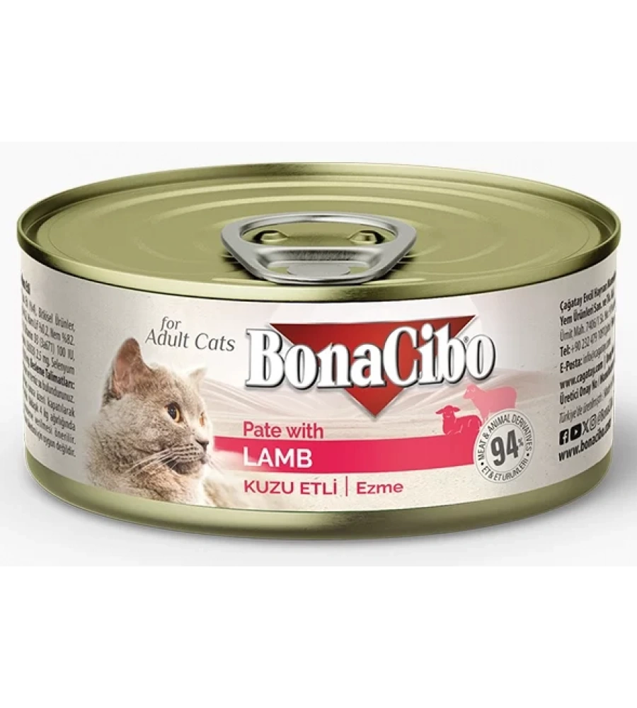 BonaCibo Ezme Kuzu Etli Yetişkin Yaş Kedi Maması 85gr