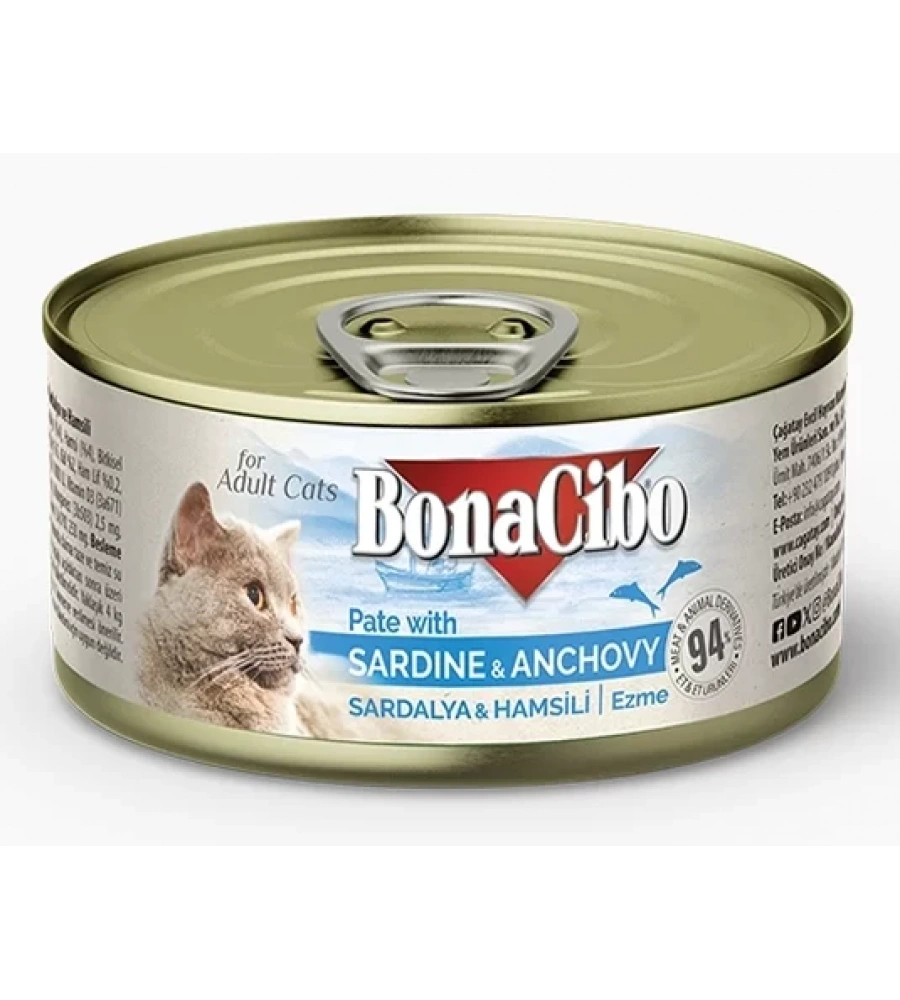 BonaCibo Ezme Sardalya-Hamsili Yetişkin Yaş Kedi Maması 85gr