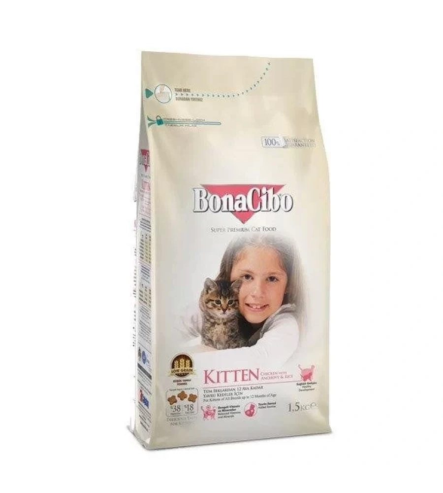 Bonacibo Kitten Tavuklu Yavru Kedi Maması 1.5Kg (Hamsi Ve Pirinç Eşliğinde)