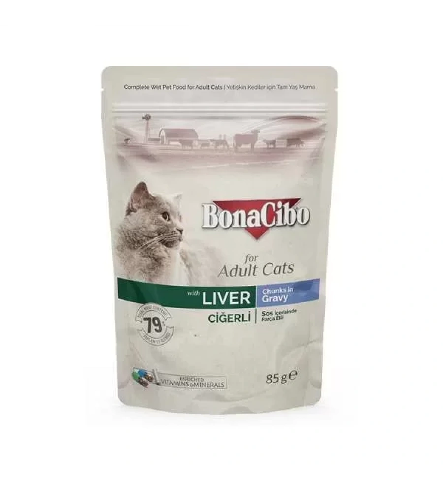 Bonacibo Soslu Ciğerli Pouch Yetişkin Kedi Yaş Maması 85Gr