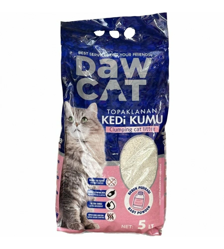 DAWCAT 5 LT BENTONİT KEDİ KUMU BEBEK PUDRALI