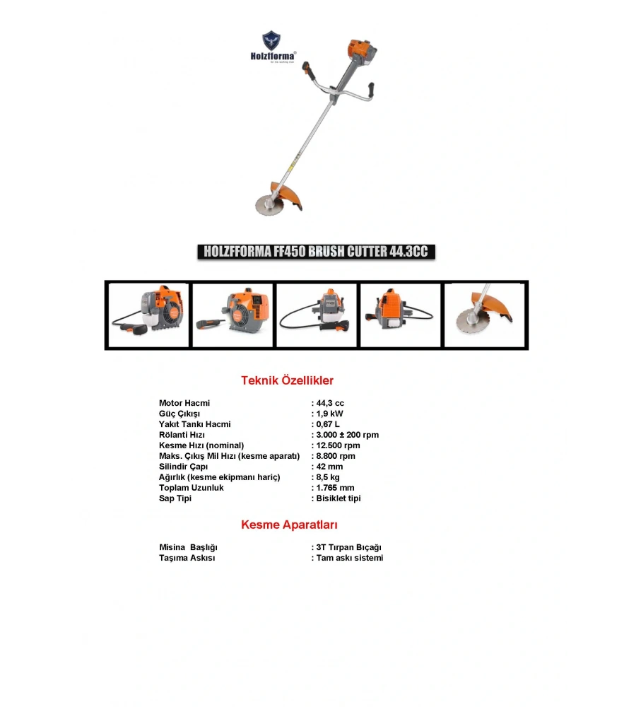 Holzfforma FF450 Motorlu Yan Tırpan 2,9Hp Profesyonel Benzinli Tırpan