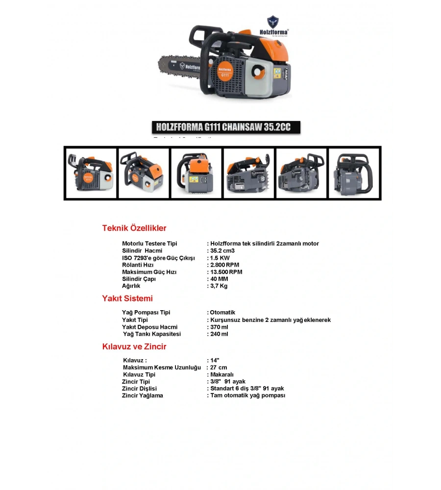 HOLZFFORMA G111 BENZİNLİ MOTORLU TESTERE