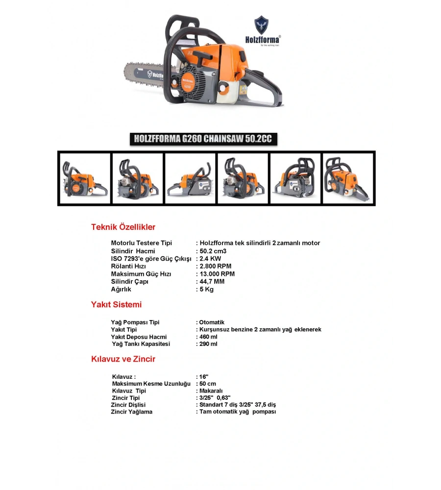 HOLZFFORMA G260 BENZİNLİ MOTORLU TESTERE