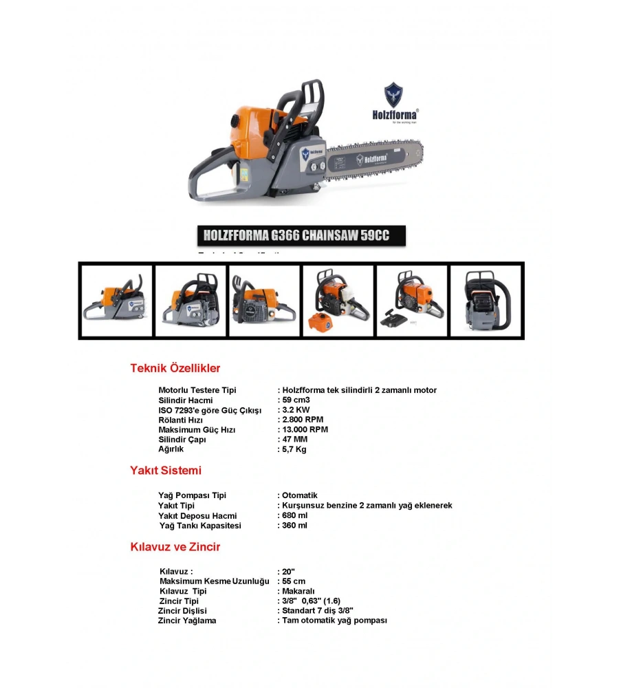 HOLZFFORMA G366 BENZİNLİ MOTORLU TESTERE