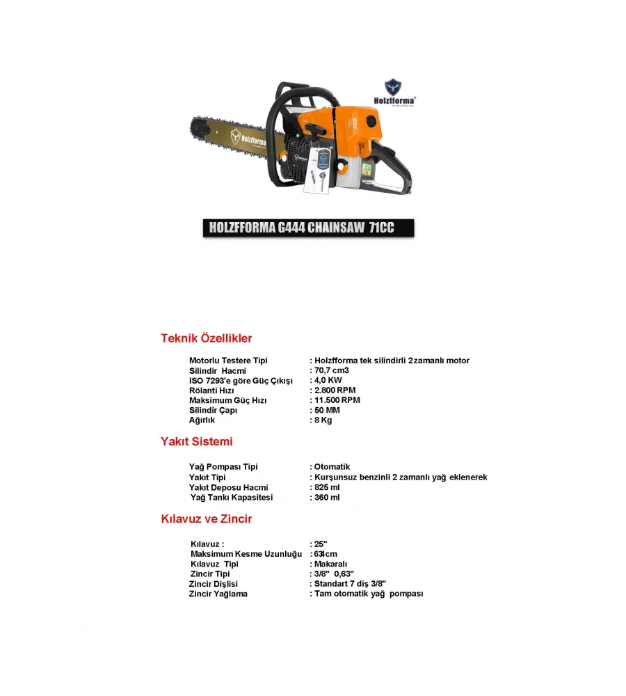 HOLZFFORMA G444 BENZİNLİ MOTORLU TESTERE
