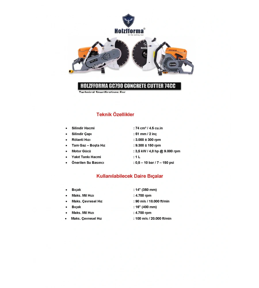 HOLZFFORMA GC790 BETON KESİCİ