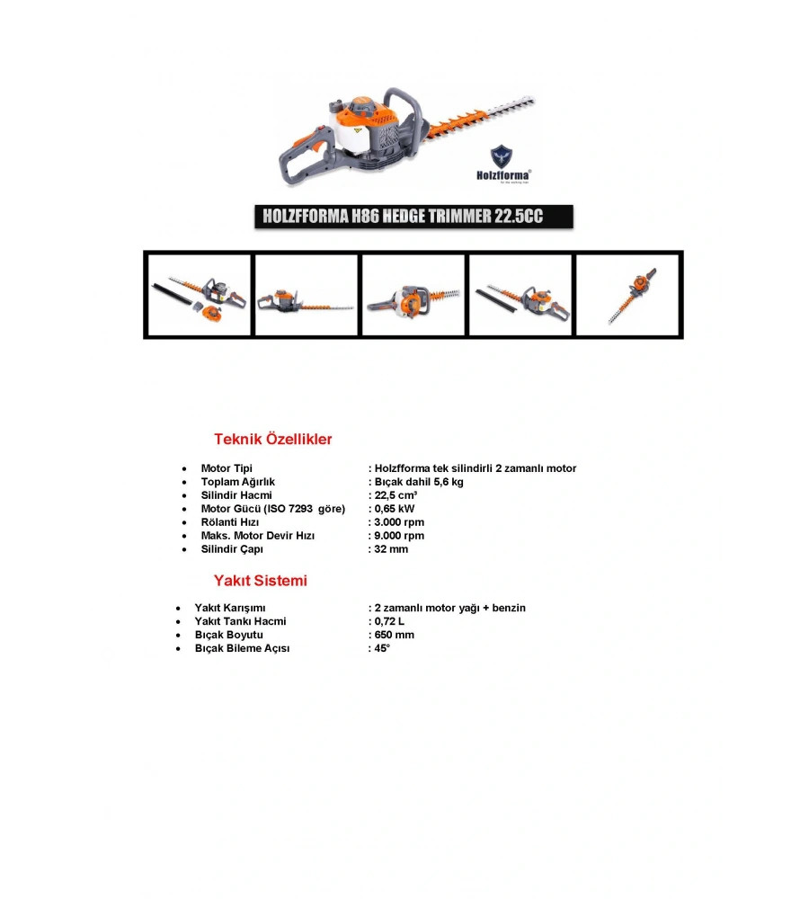 HOLZFFORMA H86 ÇİT BUDAMA MAKİNESİ