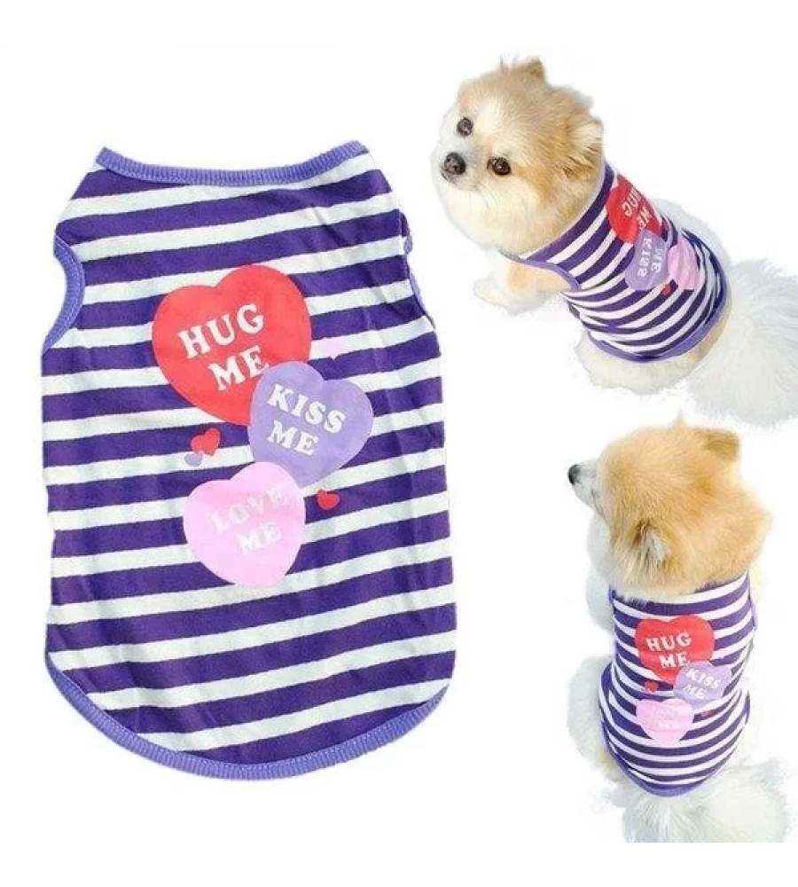 Kedi Köpek Elbisesi Kiss Me Desenli Kalpli Çizgili Kolsuz Giysi Kıyafet Hb1068