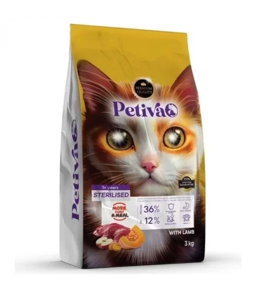 Petiva Kısırlaştırılmış Kuzulu Kedi Maması 3 Kg