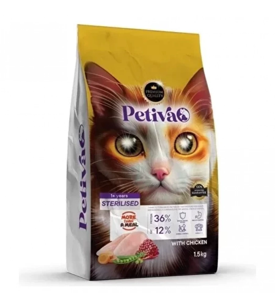 Petiva Kısırlaştırılmış Tavuklu Kedi Maması 1.5Kg